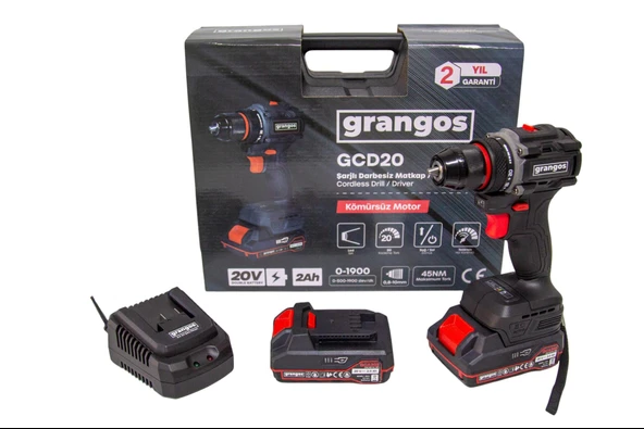Grangos GCD20-T2 20V 2 Ah Çift Akülü Darbesiz Matkap ürün görseli