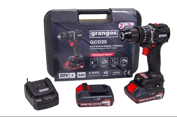 Grangos GCD25-T2 20V 2 Ah Çift Akülü Darbeli Matkap ürün görseli