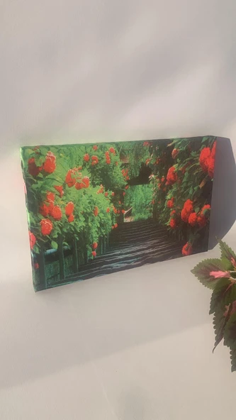 Çiçekli Bahçe Natürel Tasarım Ahşap Çerçeve Ev İşyeri Ofis Duvar Kanvas Tablo DOĞA3 - Resim 7