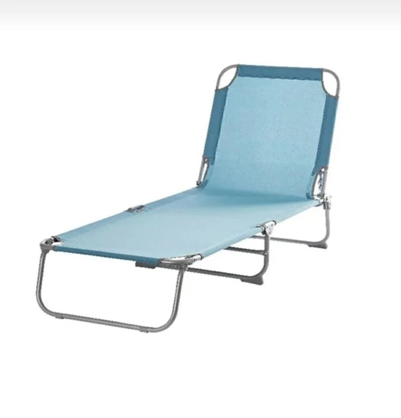 Minderli Yastıklı Kamp Yatağı Katlanır Şezlong Kampet Açık Mavi 1633 - 2