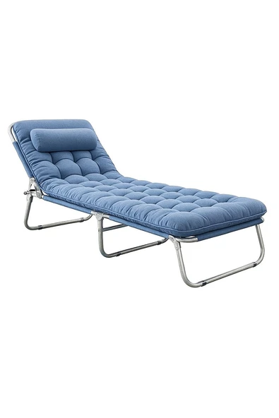 Minderli Yastıklı Kamp Yatağı Katlanır Şezlong Kampet Açık Mavi 1633