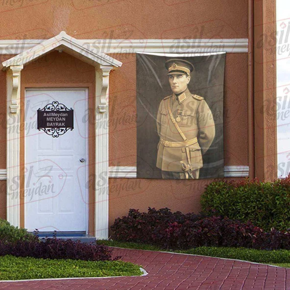 Askeri Üniformalı Gazi Mustafa Kemal Atatürk - Poster Bayrak 100x150 cm ürün görseli 1