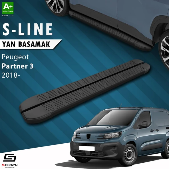 S-Dizayn Peugeot Partner 3 Uzun Şase S-Line Siyah Yan Basamak 213 Cm 2018 Üzeri A+ Kalite ürün görseli