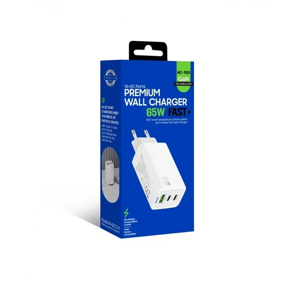 ACL AC-100 65Watt, 1xUSB-A 2xUSB-C, LED Işıklı Duvar Şarj Aleti Seyahat Şarj - Resim 2