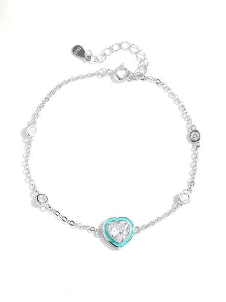 Turkuaz Mineli Kalpli Aşk Kadın Gümüş Bileklik