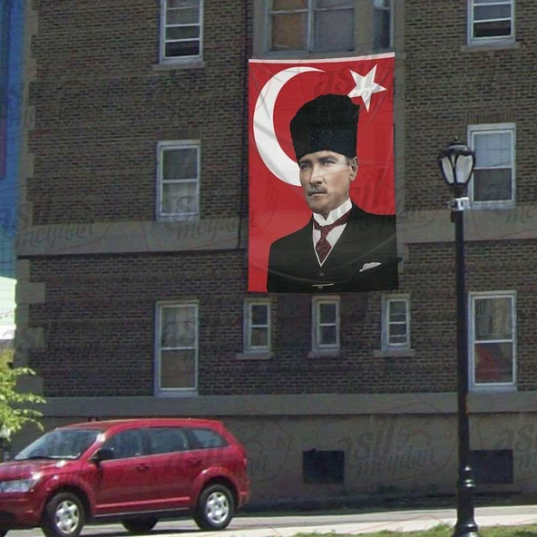 Kalpaklı Gazi Mustafa Kemal Atatürk Türkiye Poster Bayrak, Tören, Kutlama Anma Bayrağı - 3x4,5 metre ürün görseli 1