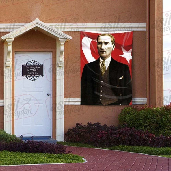 Takım Elbiseli Sivil Gazi Mustafa Kemal Atatürk - Portre- Ay Yıldızlı - Poster Bayrak 100x150 cm