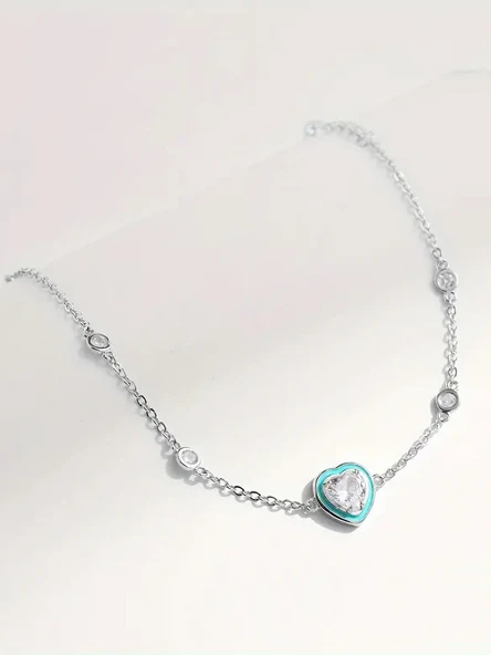 Turkuaz Mineli Kalpli Aşk Kadın Gümüş Bileklik - 3