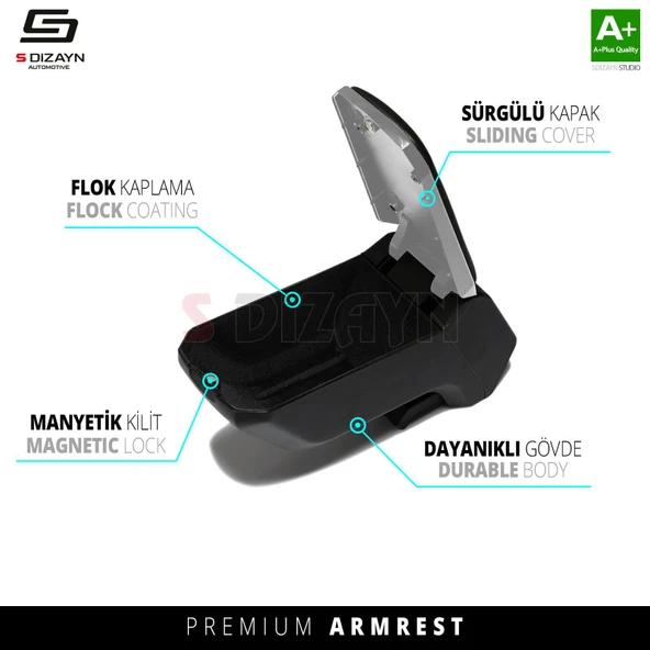 S-Dizayn Renault Clio 4 Kol Dayama Kolçak Geçmeli ABS Gri 2012-2019 A+Kalite - Resim 4