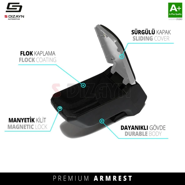 S-Dizayn Peugeot 206 Kol Dayama Kolçak Çelik Ayaklı ABS Gri 1998-2012 A+Kalite - Resim 4