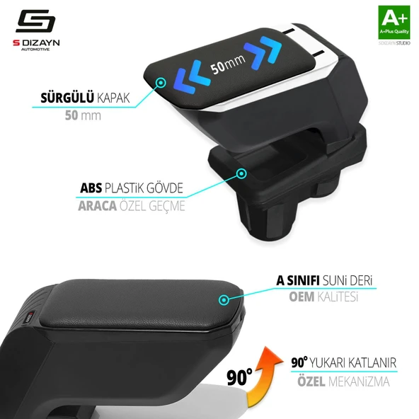 S-Dizayn Citroen C-Elysee Kol Dayama Kolçak Geçmeli ABS Gri 2012-2017 A+Kalite - Resim 3