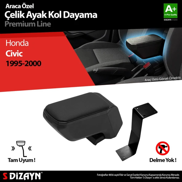S-Dizayn Honda Civic Kol Dayama Kolçak Çelik Ayaklı ABS Siyah 1995-2000 A+Kalite ürün görseli