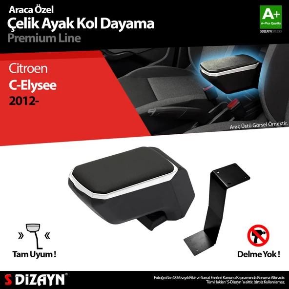 S-Dizayn Citroen C-Elysee Kol Dayama Kolçak Çelik Ayaklı ABS Gri 2012-2017 A+Kalite ürün görseli
