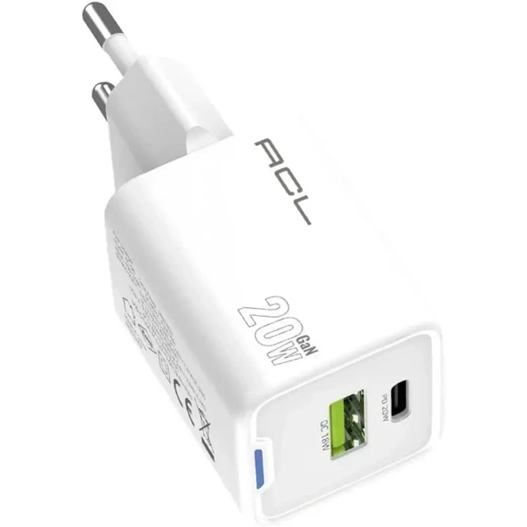 ACL AC-97 20Watt, 1xUSB-A 1xUSB-C, 1mt Type-C to Lightning Kablo Duvar Şarj Aleti Seyahat Şarj ürün görseli 1