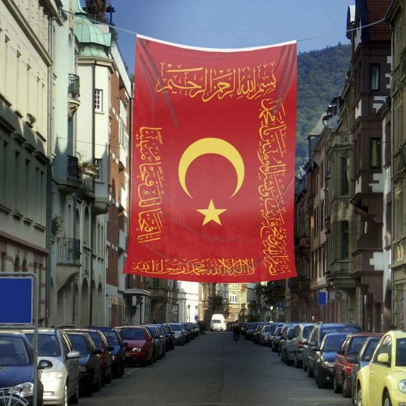 Osmanlı Sancak - Fetih Sancağı - Bayrak - Kelime i Tevhid - Besmele - Fetih ve Saff Suresi-400x600cm