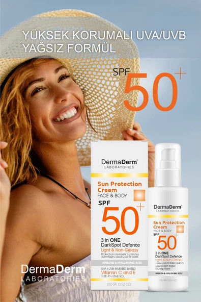 Dermaderm 3 Adet Spf 50+ Güneş Koruma Vitaminli Yüz ve Vücut Güneş Kremi 3 x 100ml ve 1 Adet Yüksek Koruma Leke Karşıtı Güneş Kremi - 5