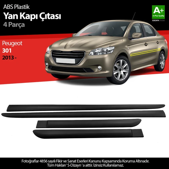 S-Dizayn Peugeot 301 ABS Plastik Yan Kapı Koruma Çıtası 2013 Üzeri A+ Kalite ürün görseli