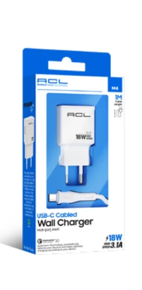 ACL M4 3.1A 18 Watt 1xUSB-A Type-C Kablo Seyahat Şarj - Resim 2