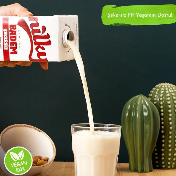 Şekersiz Badem Sütü Glütensiz Bitkisel Bazlı Laktosuz Vegan 1 lt - 4