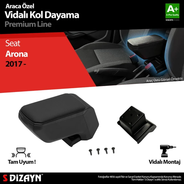 S-Dizayn Seat Arona Kol Dayama Kolçak ABS Vidalı Siyah 2017 Üzeri A+ Kalite ürün görseli