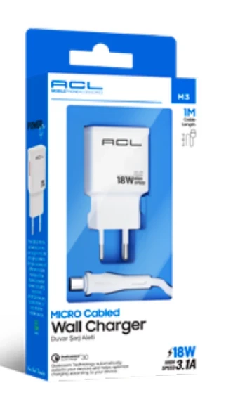 ACL M3 3.1A 18 Watt 1xUSB-A Mikro Kablo Seyahat Şarj - Resim 2