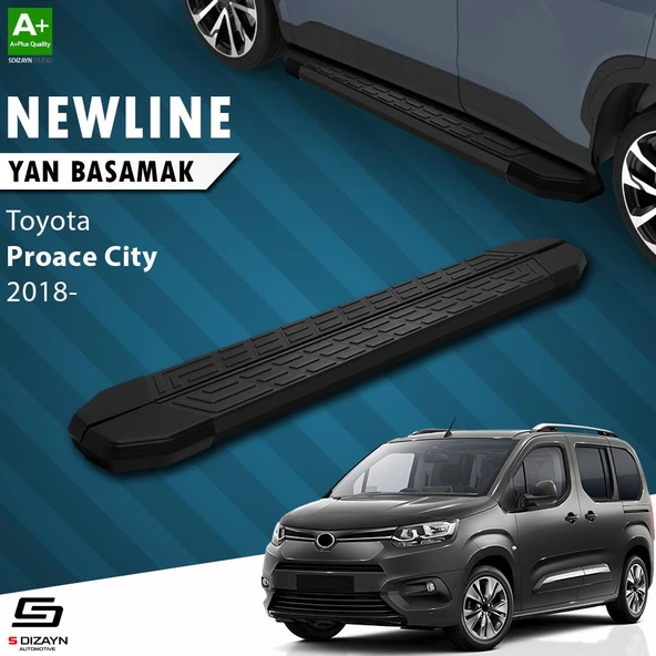 S-Dizayn Toyota Proace City Uzun Şase NewLine Siyah Yan Basamak 213 Cm 2018 Üzeri A+ Kalite ürün görseli