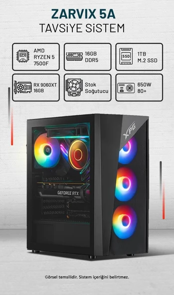 ZARVIX 5A AMD Ryzen 5 7500F 16GB RAM 1TB SSD RX9060XT 16GB FreeDOS Tavsiye Sistem - 1