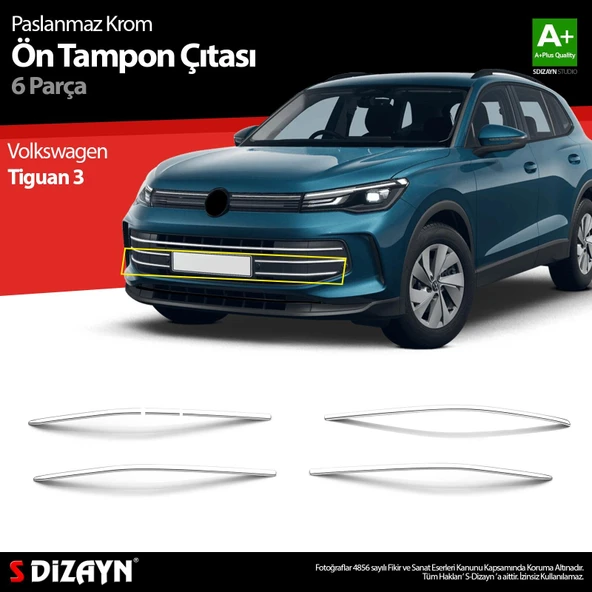 S-Dizayn VW Tiguan 3 Krom Ön Tampon Çıtası 6 Prç. 2024 Üzeri A+ Kalite ürün görseli