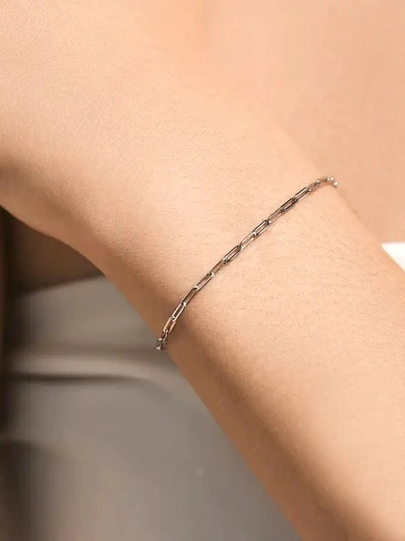 Dikdörtgen Zincir Zarafeti Kadın Gümüş Bileklik - Resim 2