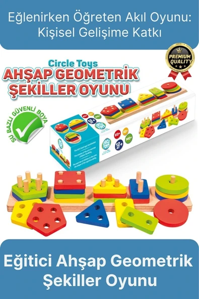 Özel Üretim Kişisel Gelişim Koordinasyon Çocuk Eğlenirken Öğreten Ahşap Geometrik Şekiller Oyunu - 1
