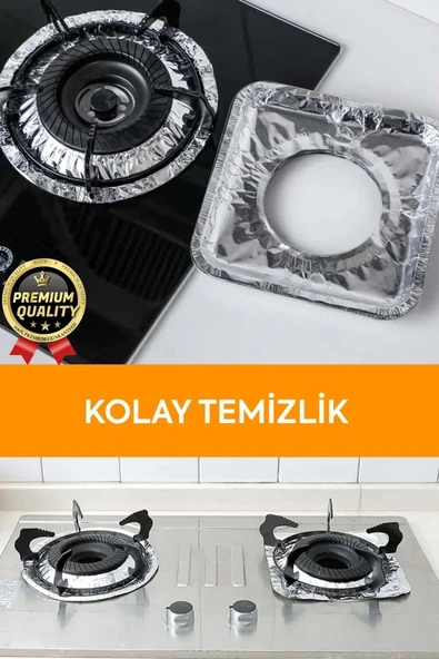 Çok Amaçlı Pratik Leke Önleyici Isıya Dayanıklı Yıkanabilir Alüminyum Ocak Koruyucu Folyo - 10 Adet - 2