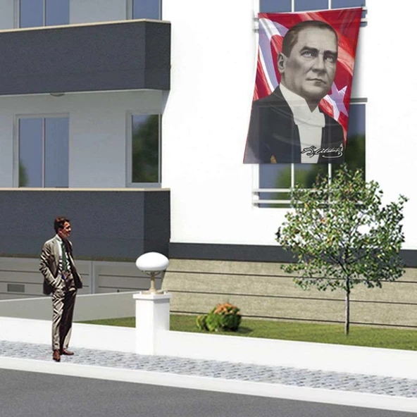 Şık Takım Elbiseli Gazi Mustafa Kemal Atatürk Ay-yıldız Poster Cephe Bayrak- 1,5x1,25 metre ürün görseli 1
