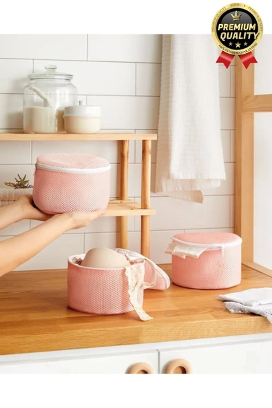 Çok Amaçlı Dayanıklı Fermuarlı Kumaş Sütyen İç Çamaşırı Yıkama Filesi Torbası Seti 2 Adet 20x15cm - 2
