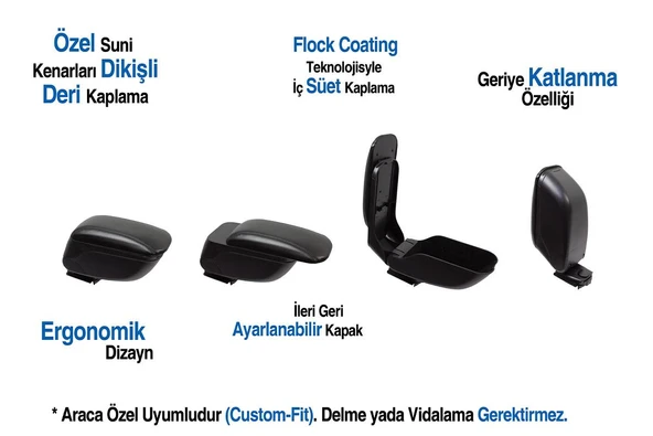 OMSA Dacia Sandero Kol Dayama Sürgülü Siyah Sürgülü 2008-2012 Arası - Resim 6