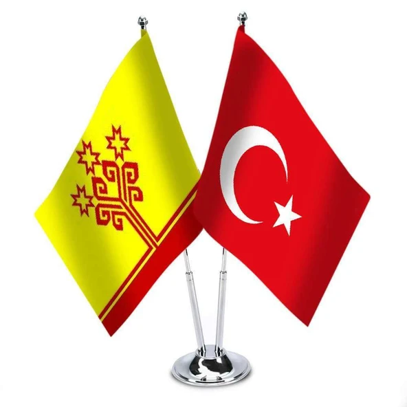 Çuvaşistan - Türkiye - İkili Saten Masa Bayrağı ürün görseli 1