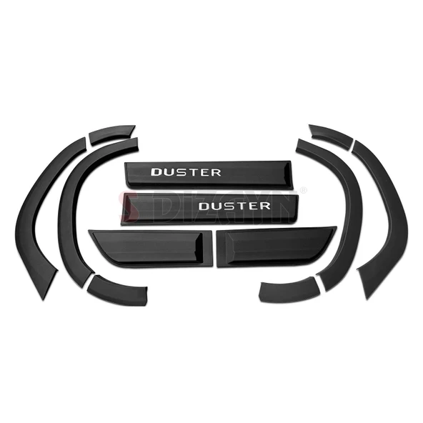 S-Dizayn Dacia Duster 2 Kapı Koruma ve Çamurluk Kaplaması Dodik Seti Parlak Krom Yazılı 12 Prç 2018-2023 A+ Kalite - Resim 2