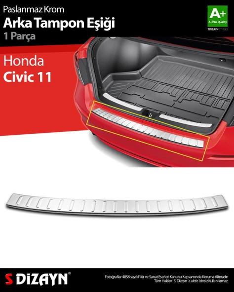 S-Dizayn Honda Civic 11 Krom Arka Tampon Eşiği 2021 Üzeri ürün görseli