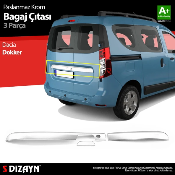 S-Dizayn Dacia Dokker Krom Bagaj Çıtası 3 Prç. 2012 Üzeri A+ Kalite ürün görseli