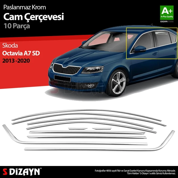 S-Dizayn Skoda Octavia A7 SD Krom Cam Çerçeve Seti 10 Prç 2013-2020 A+ Kalite ürün görseli