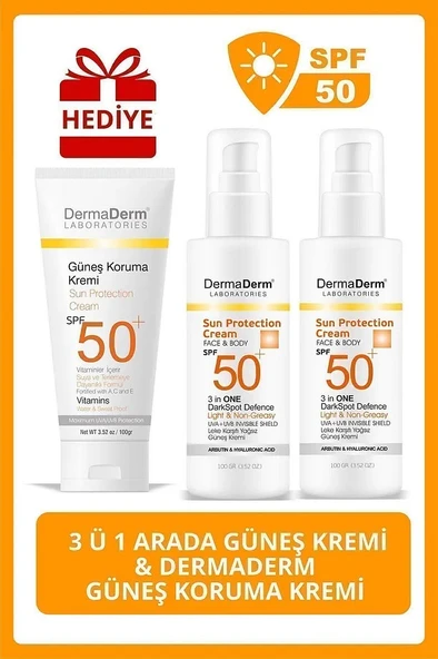 Dermaderm 2 Adet Spf 50+ Yüksek Uva/uvb Koruma Yeni Üretim Bitkisel Güneş Kremi 2 x 100 gr ve 1 Adet Spf 50+ Güneş Koruma Vitaminli Yüz ve Vücut Güneş Kremi 100 ml. - 2