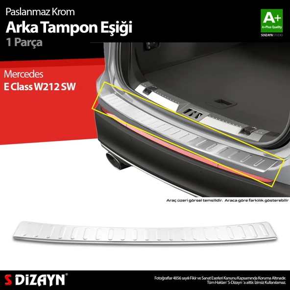 S-Dizayn Mercedes E Class W212 SW Krom Arka Tampon Eşiği 2010-2013 A+ Kalite ürün görseli