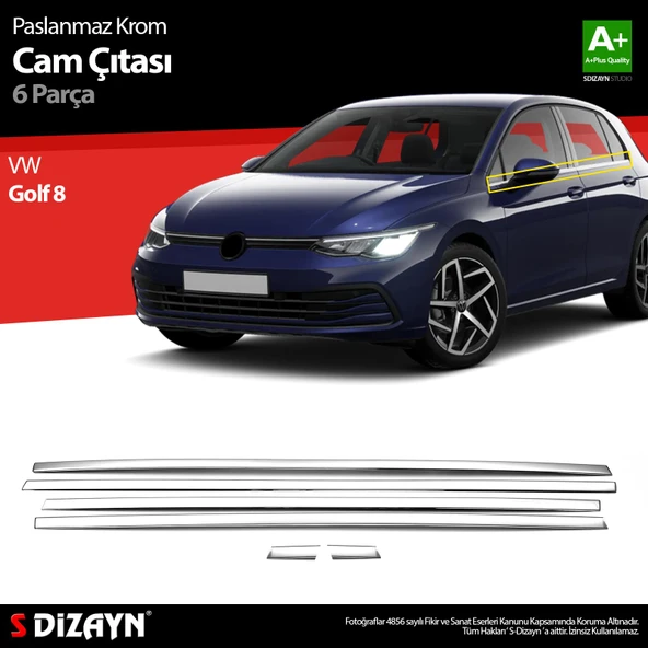 S-Dizayn VW Golf 8 HB Krom Cam Çıtası 6 Prç. 2020 Üzeri A+ Kalite ürün görseli