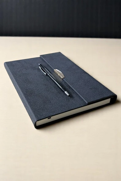 Nesnel Gift Siyah Deri Mıknatıs Kapaklı Ajanda - Siyah Touchpenli Kalem Hediyeli - 1