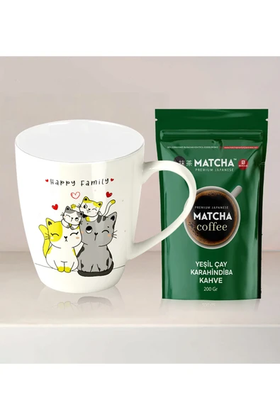 Halk Kitabevi Kedi Ailesi Kupa Bardak - Matcha Yeşilçay ve Karahindiba İçeren Kahve - 1