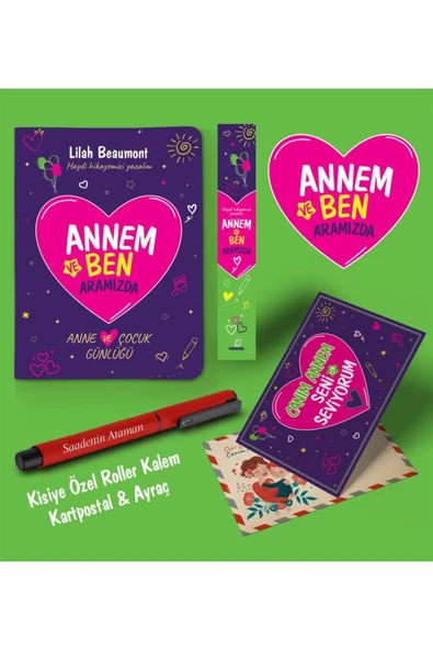 nesnel yayınlar Annem ve Ben Aramızda Ayraç Kartpostal Kişiye Özel Kalem - Kırmızı ürün görseli 1