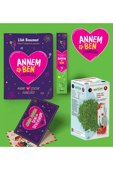 nesnel yayınlar Annem ve Ben Aramizda Günlügü Karpostal-Ayraç ve Çilekli Matcha Seti ürün görseli 1