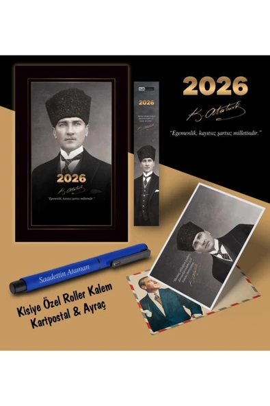 Mor kelebek 2026 Kalpaklı Atatürk Ajandası Ayraç Kartpostal Kalem - Lacivert ürün görseli