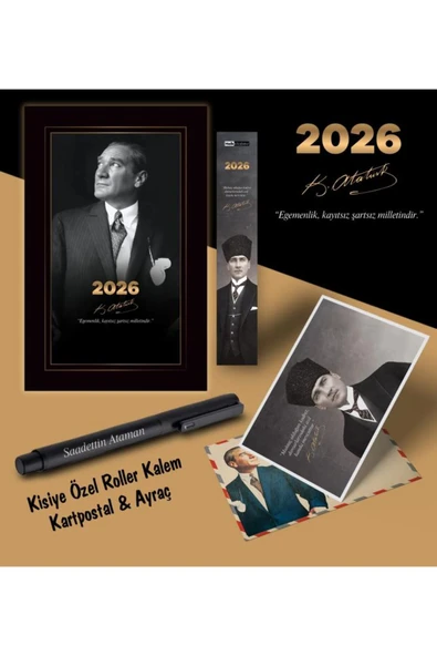Mor kelebek 2026 İstikbal Atatürk Ajandası Ayraç Kartpostal Kalem - Siyah - 1