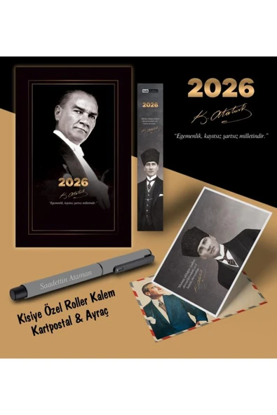 Mor kelebek 2026 Gazi Paşa Atatürk Ajandası Ayraç Kartpostal Kalem - Gri ürün görseli 1