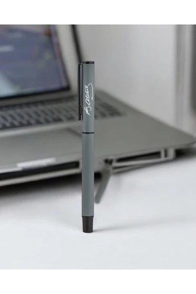 Nesnel Gift Atatürk İmzalı Nardo Gri Roller Kalem - Resim 5